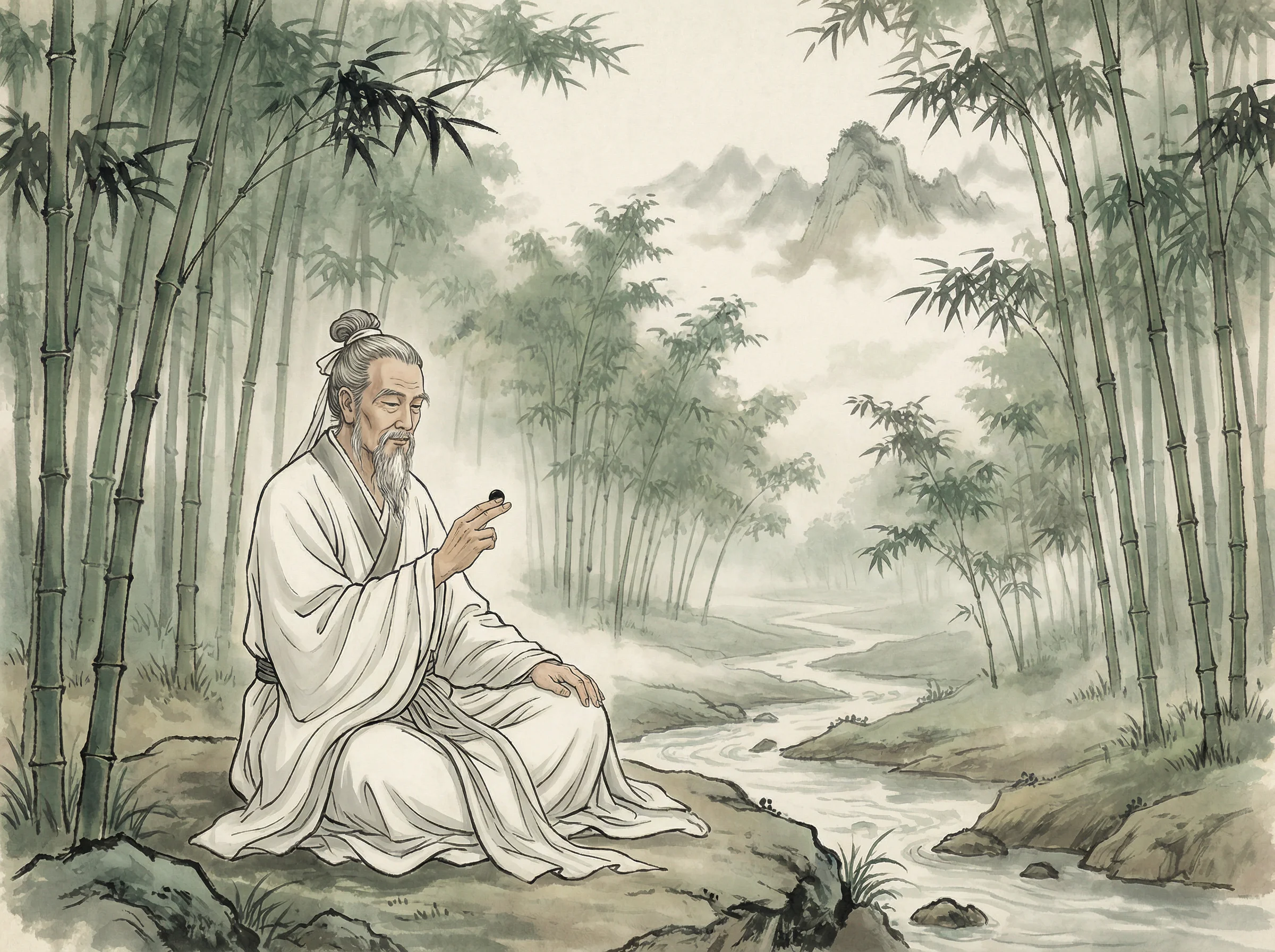 白衣隐士专注思考 876棋牌 棋局